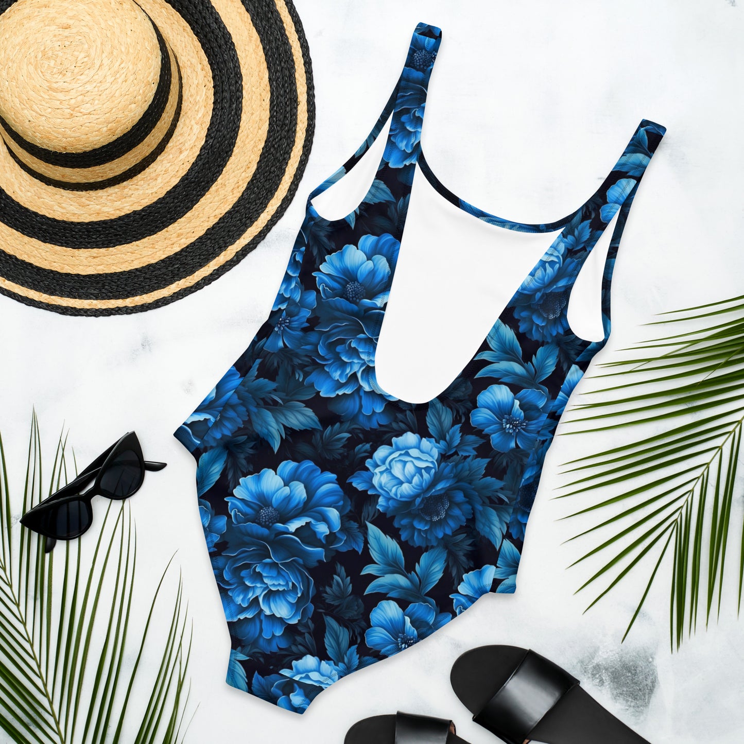 Luminous Blue Floral One-Piece Swimsuit