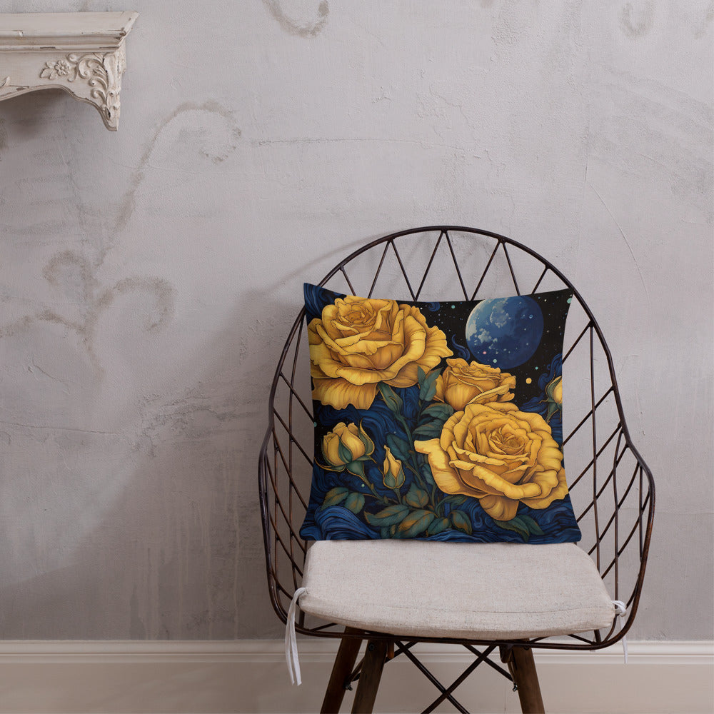 Moonlit Golden Roses Premium Pillow