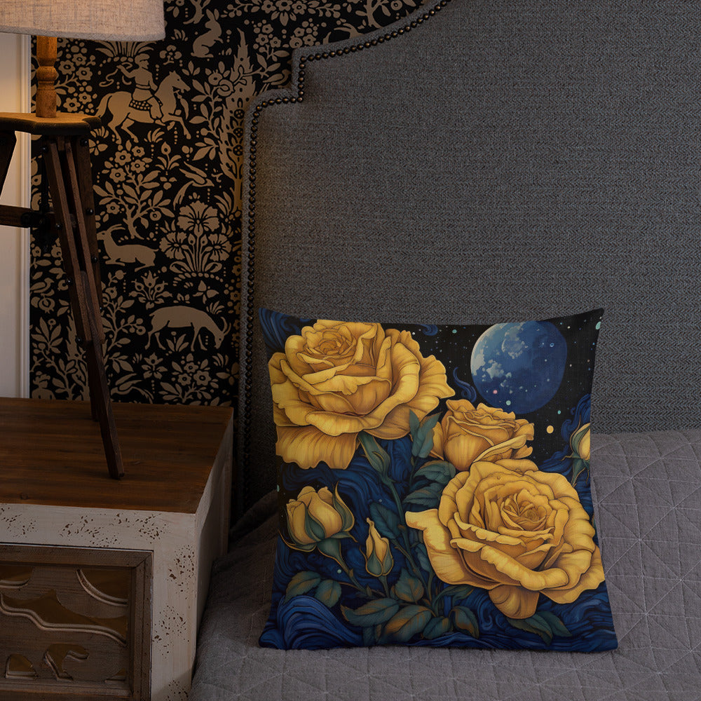 Moonlit Golden Roses Premium Pillow