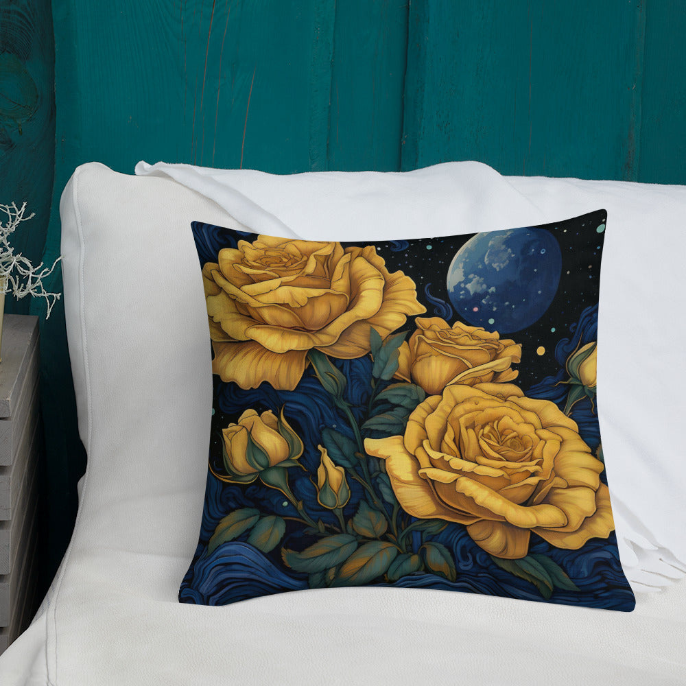 Moonlit Golden Roses Premium Pillow