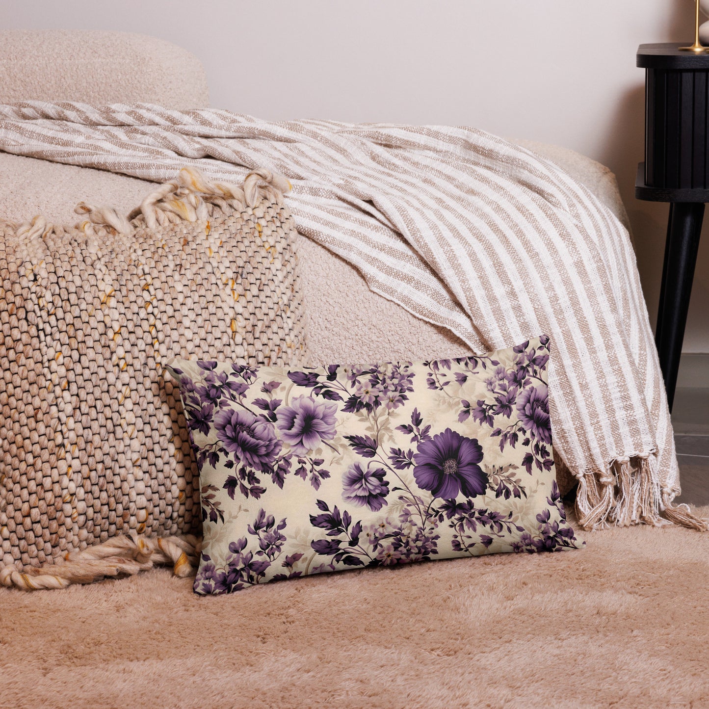 Purple and Cream Floral Premium Pillow