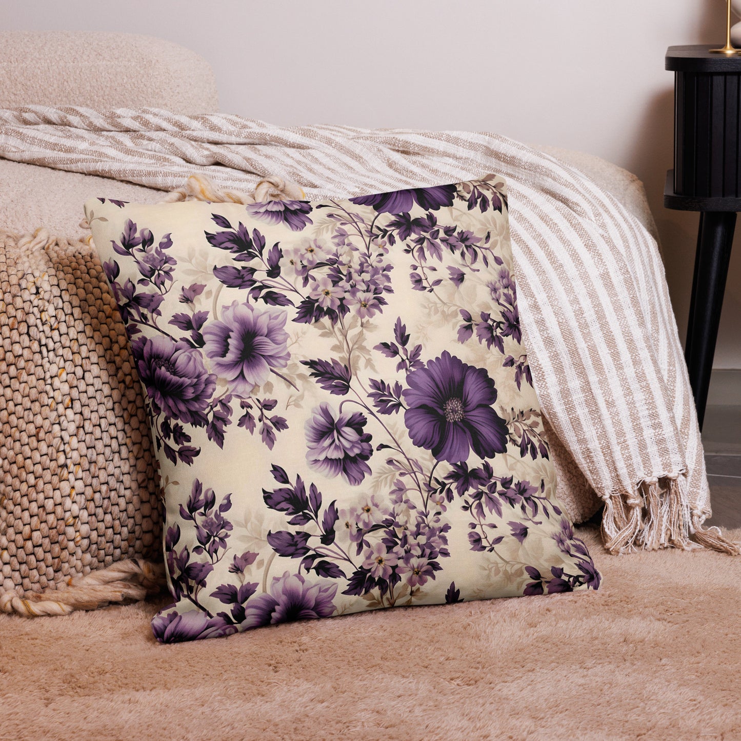 Purple and Cream Floral Premium Pillow