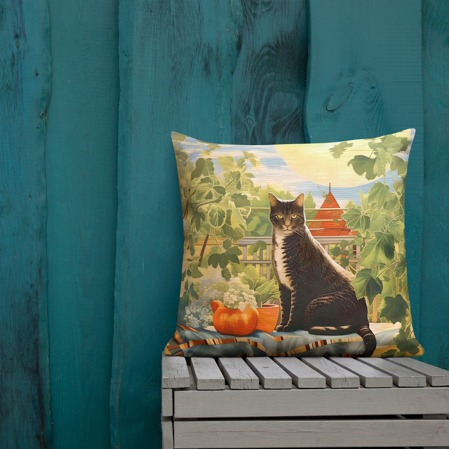 Vincent - Striped Tabby in the Garden Pillow