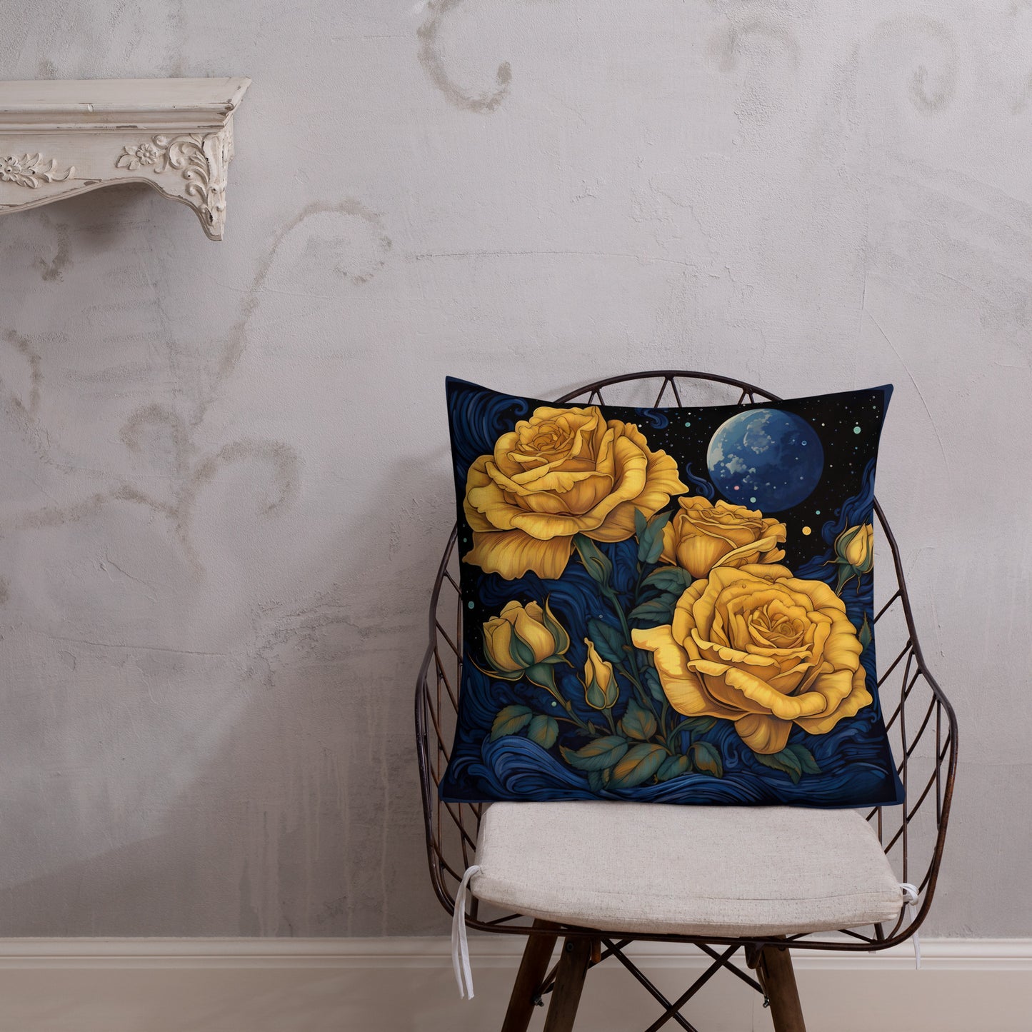 Moonlit Golden Roses Premium Pillow