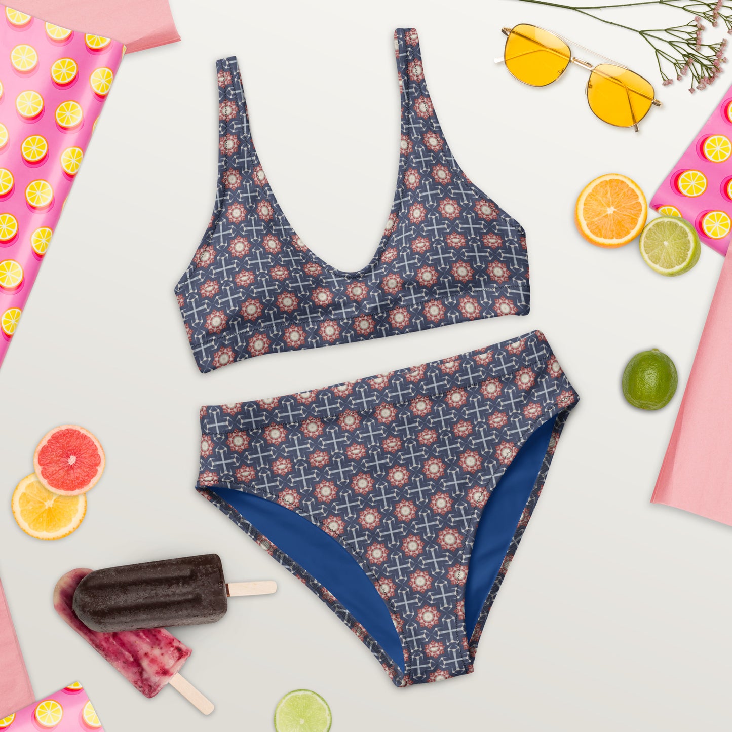 Red White & Blue Stars - Recycled high-waisted bikini