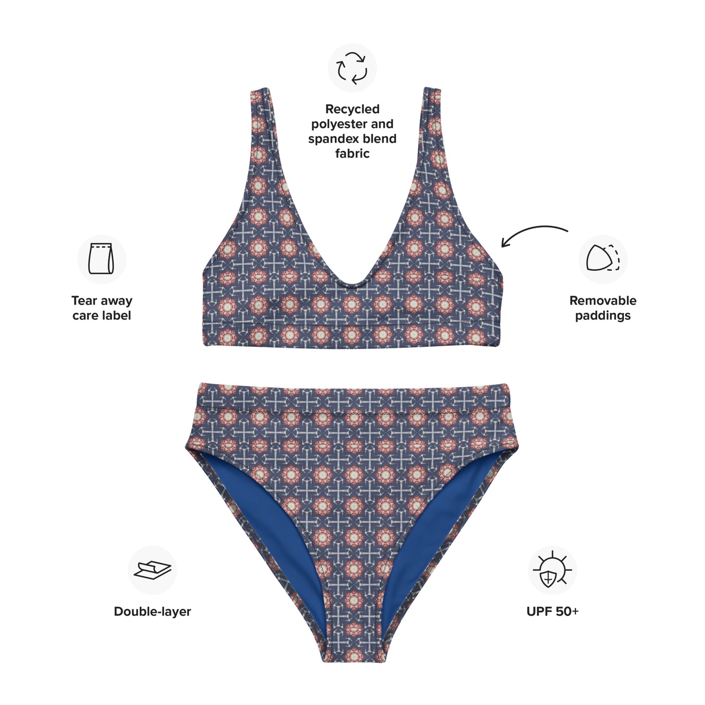 Red White & Blue Stars - Recycled high-waisted bikini