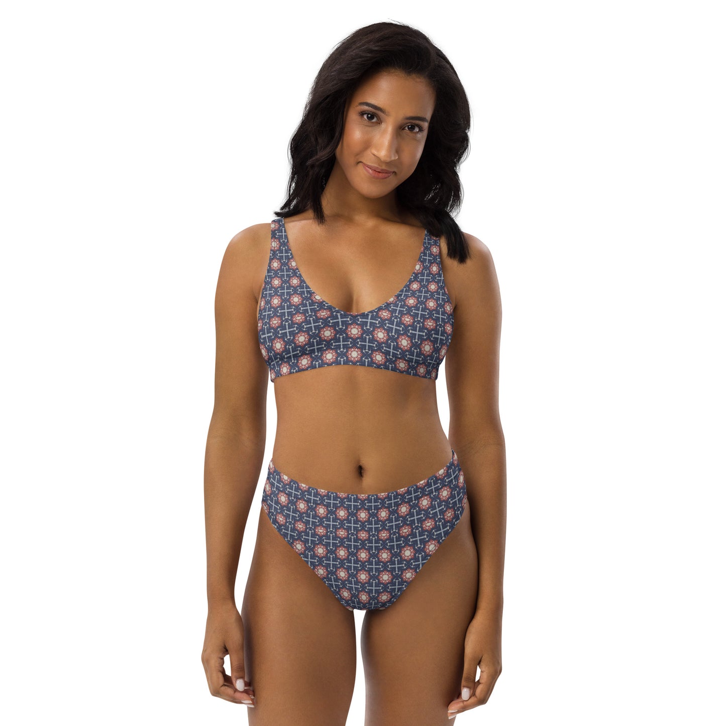 Red White & Blue Stars - Recycled high-waisted bikini