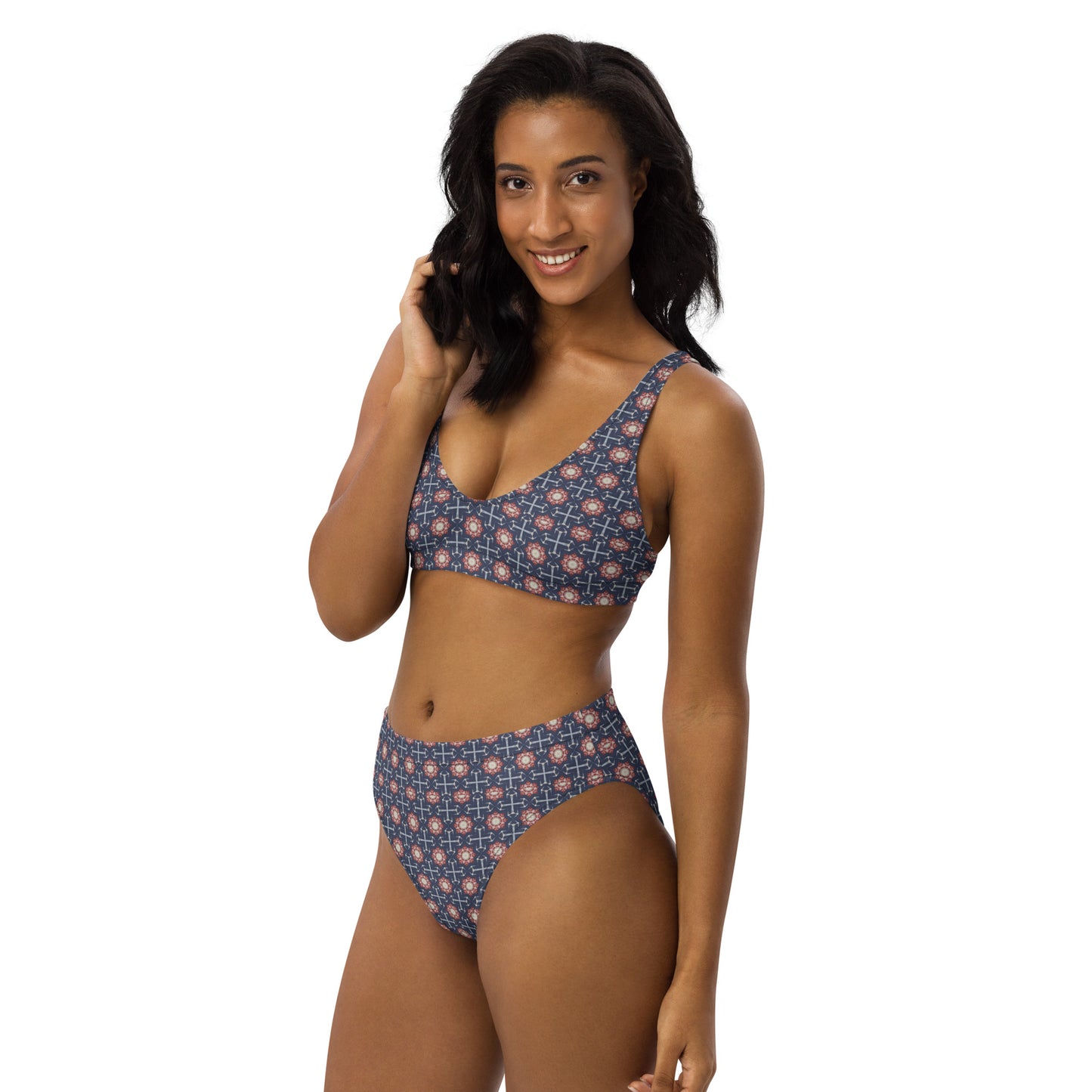 Red White & Blue Stars - Recycled high-waisted bikini