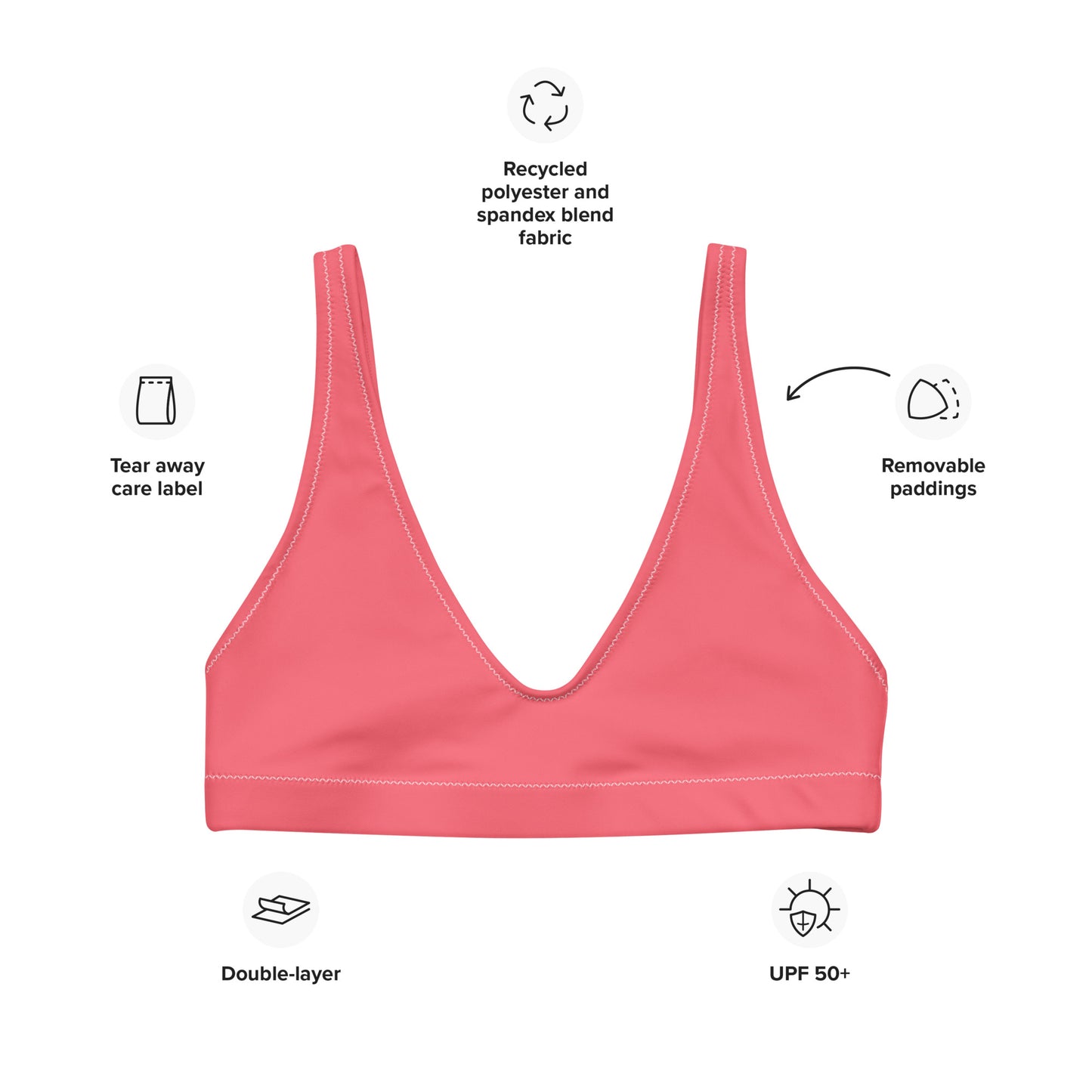 Hot Coral Padded Bikini Top