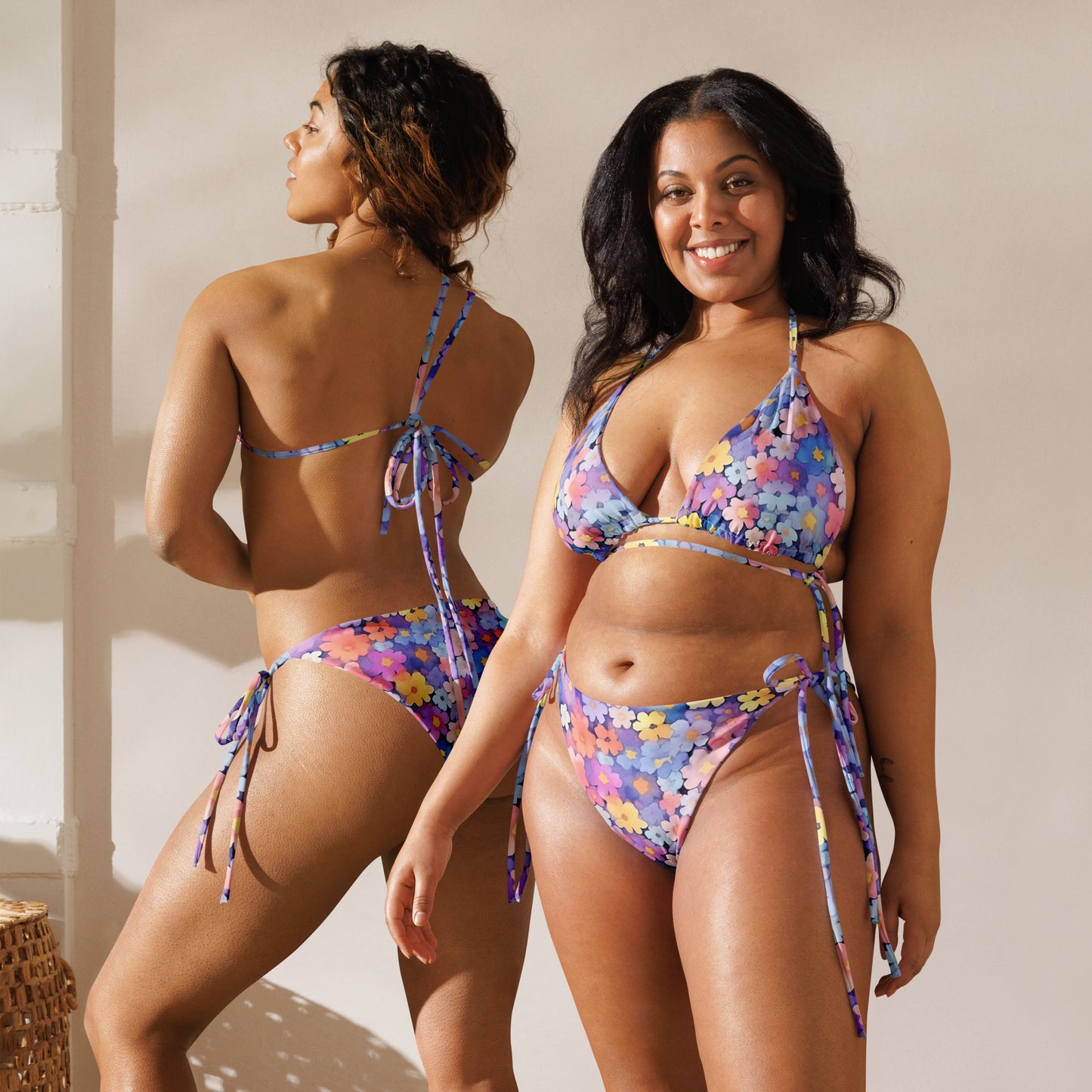 Pastel Watercolor Daisies All-over print recycled string bikini