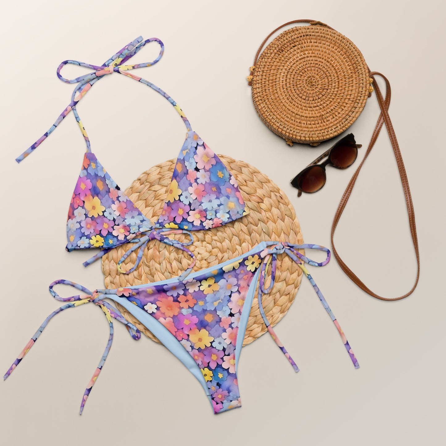 Pastel Watercolor Daisies All-over print recycled string bikini