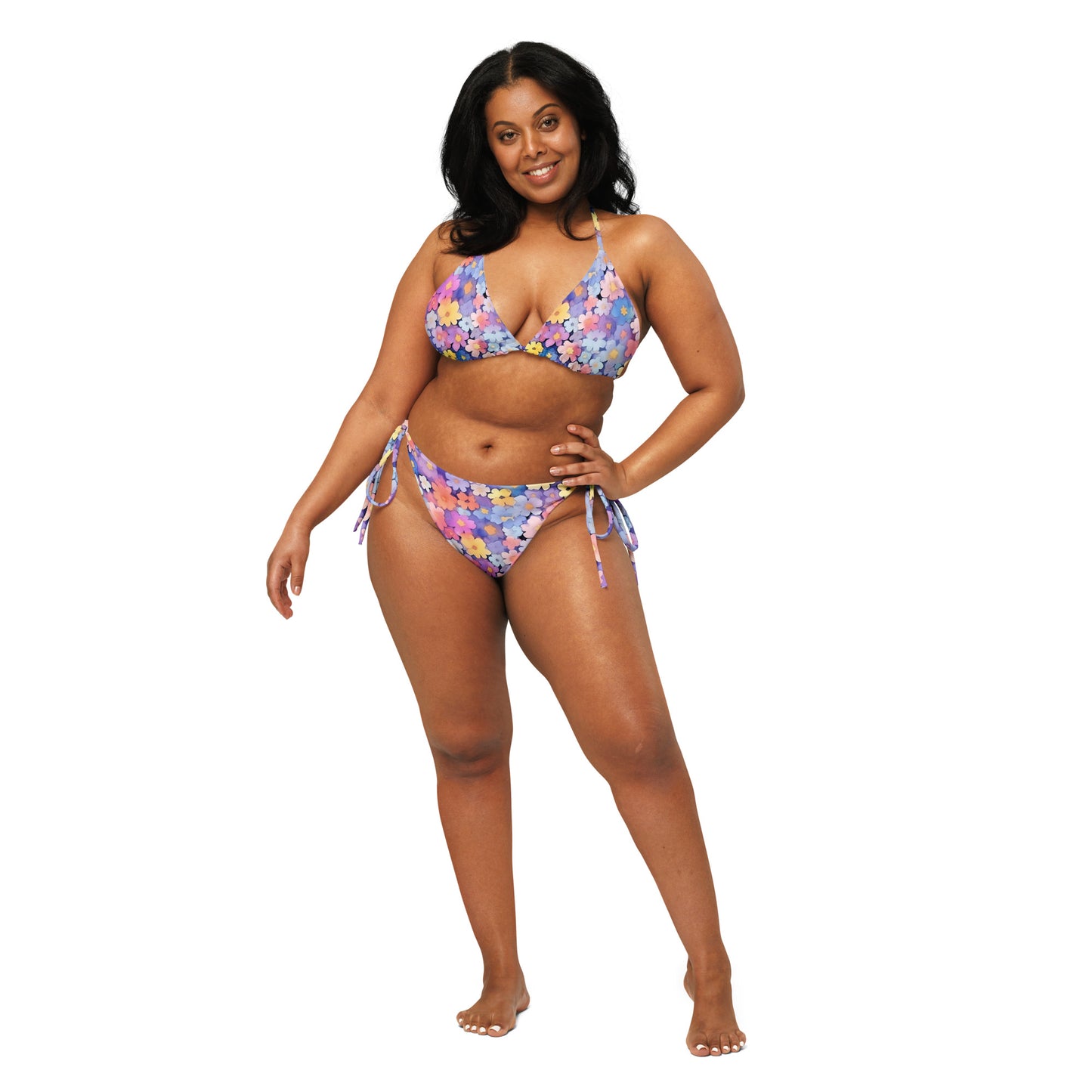 Pastel Watercolor Daisies All-over print recycled string bikini