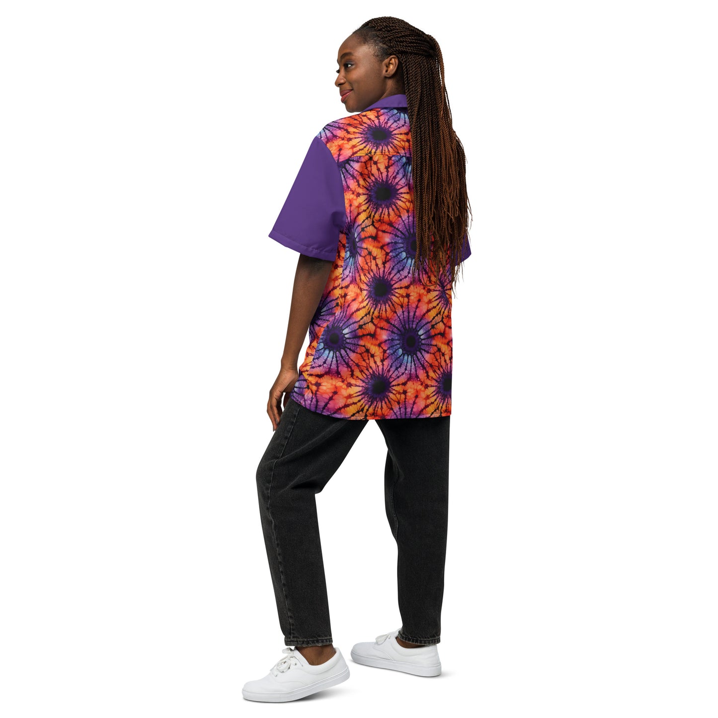 Purple and Orange Tie Dye Unisex Button Shirt
