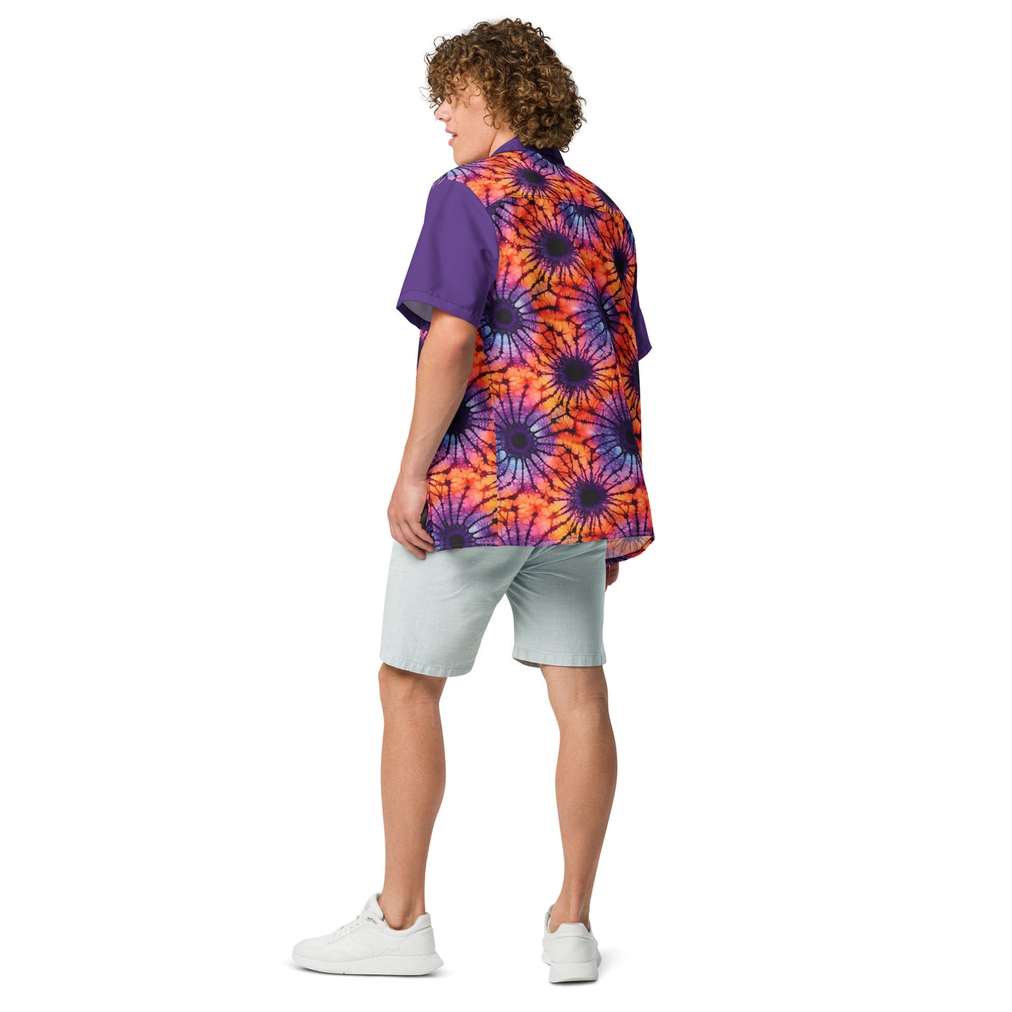 Purple and Orange Tie Dye Unisex Button Shirt