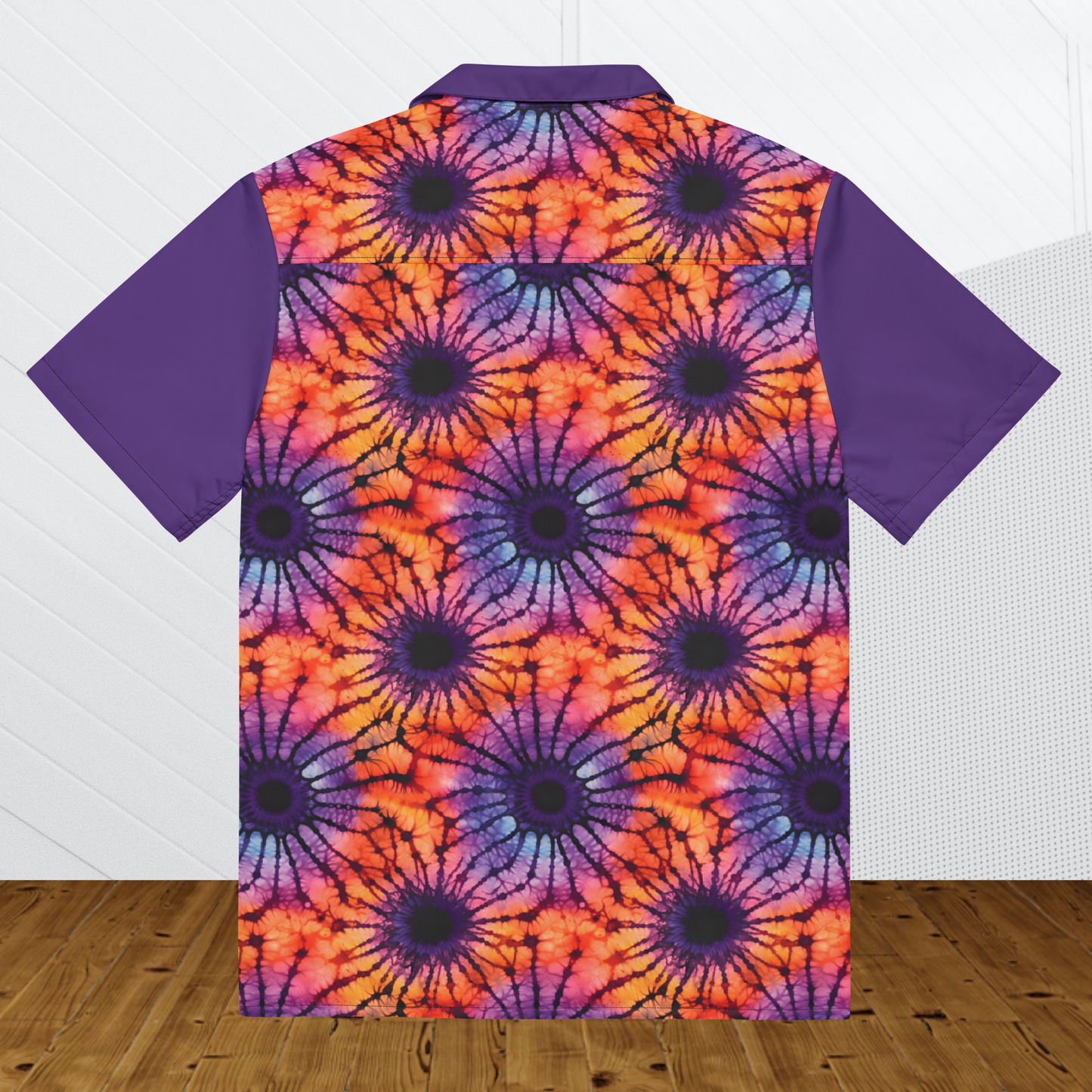 Purple and Orange Tie Dye Unisex Button Shirt