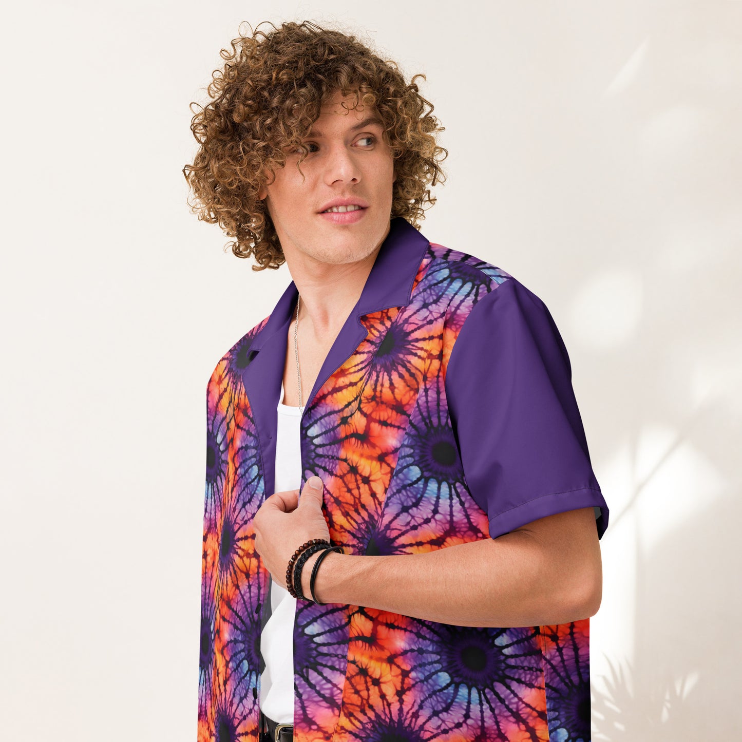 Purple and Orange Tie Dye Unisex Button Shirt