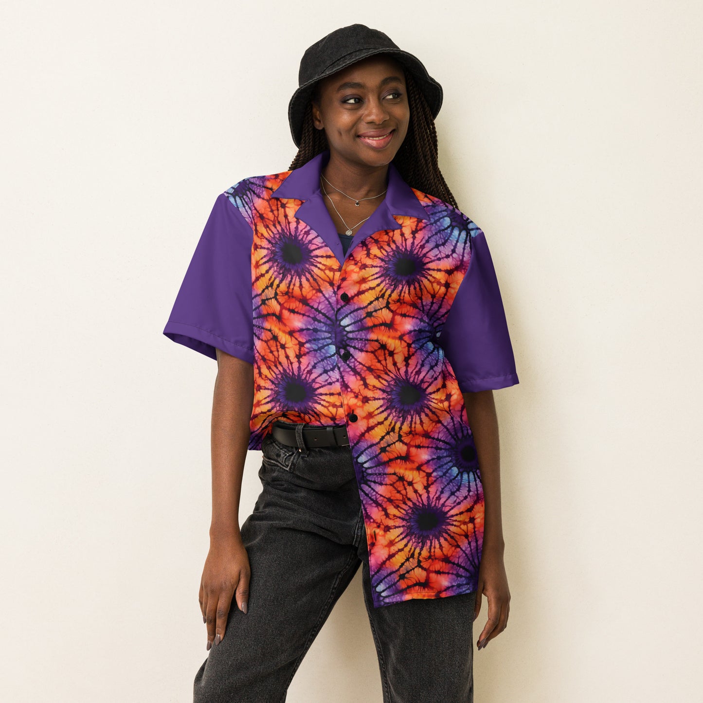Purple and Orange Tie Dye Unisex Button Shirt