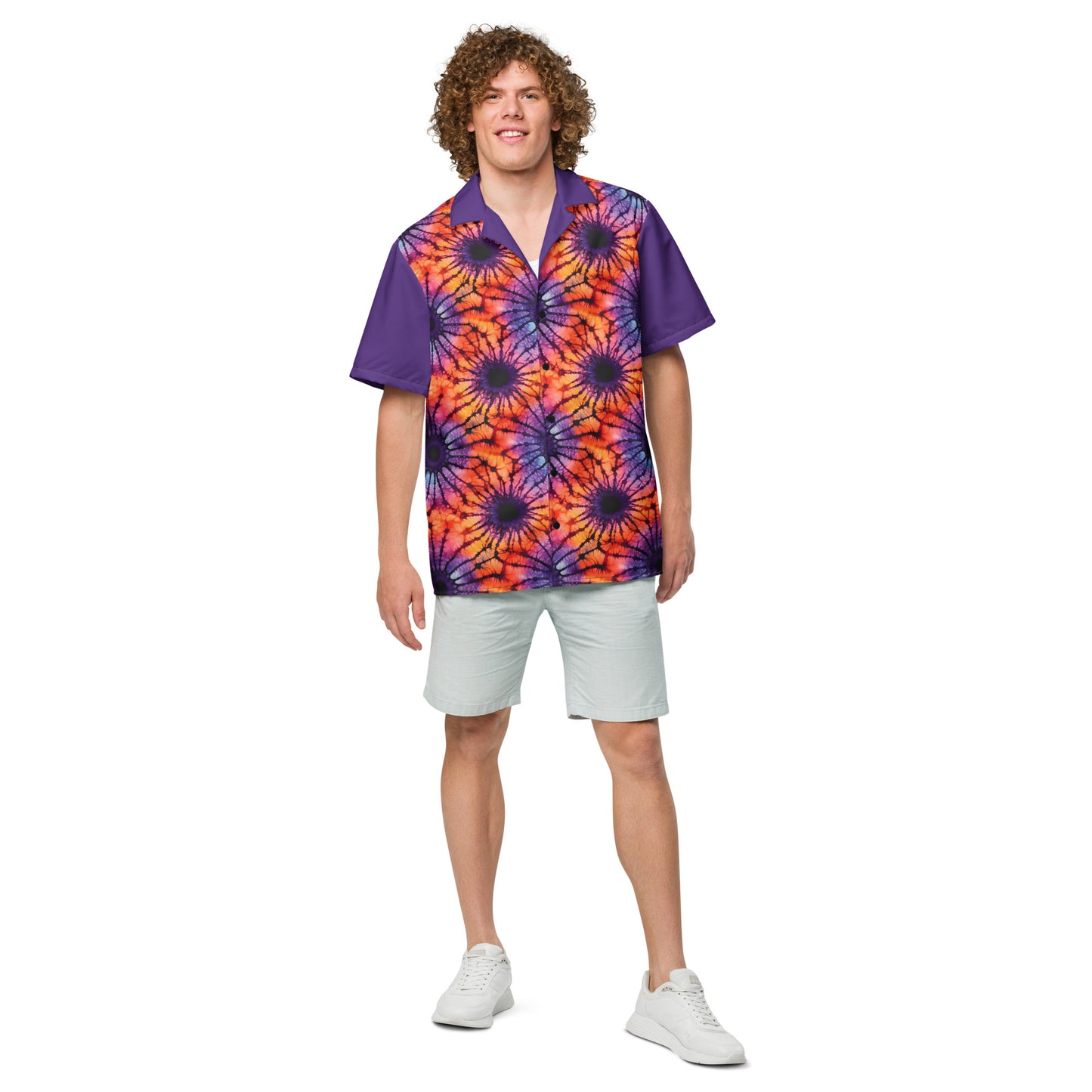 Purple and Orange Tie Dye Unisex Button Shirt
