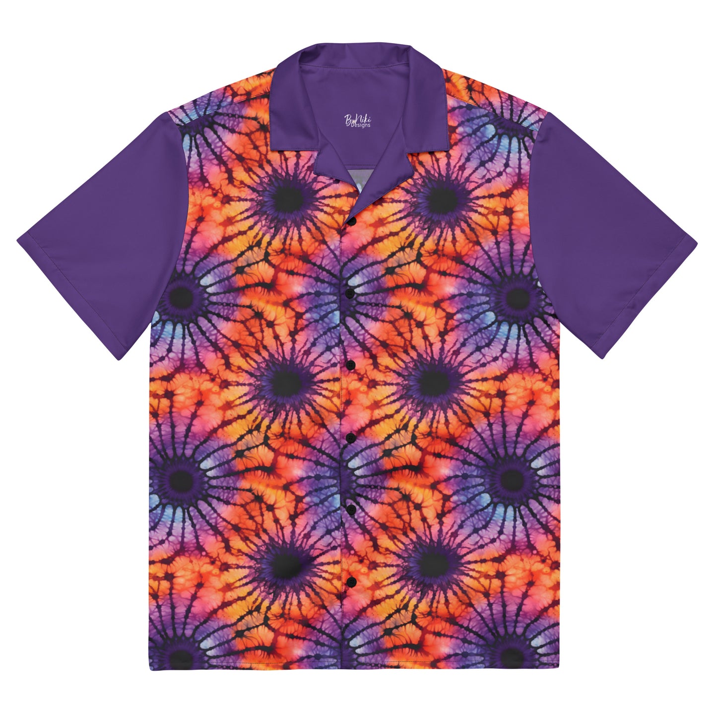 Purple and Orange Tie Dye Unisex Button Shirt