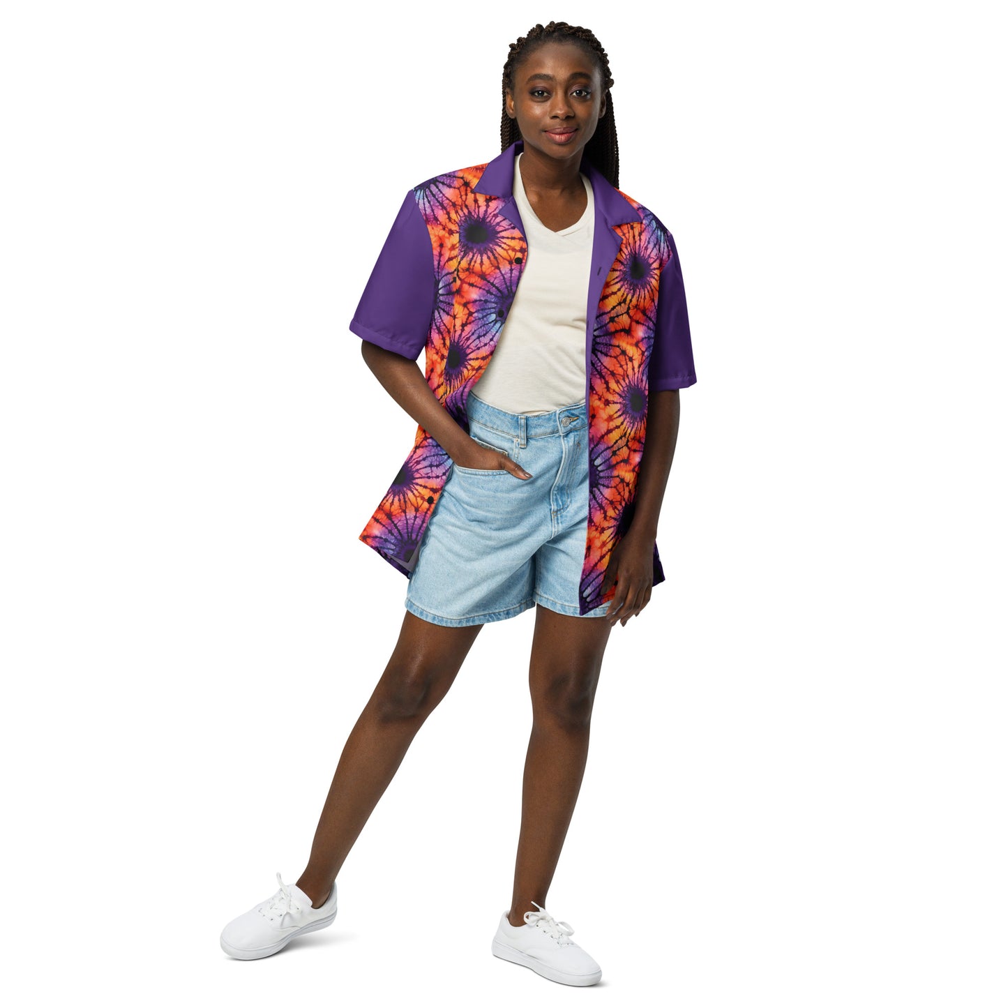 Purple and Orange Tie Dye Unisex Button Shirt