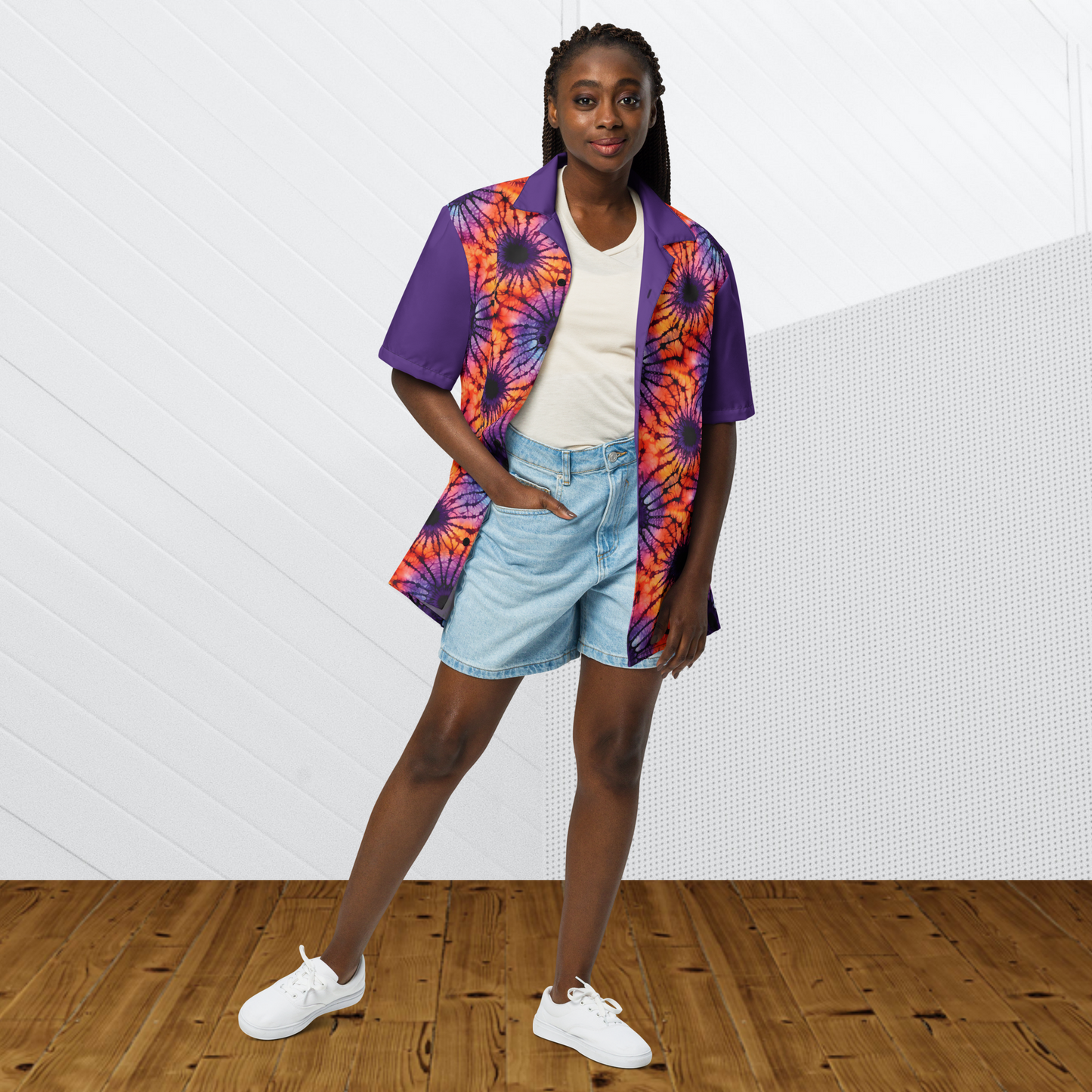 Purple and Orange Tie Dye Unisex Button Shirt