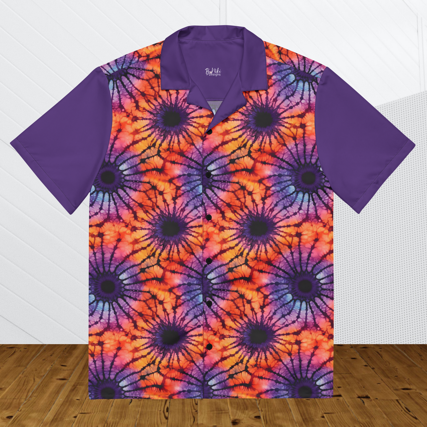 Purple and Orange Tie Dye Unisex Button Shirt