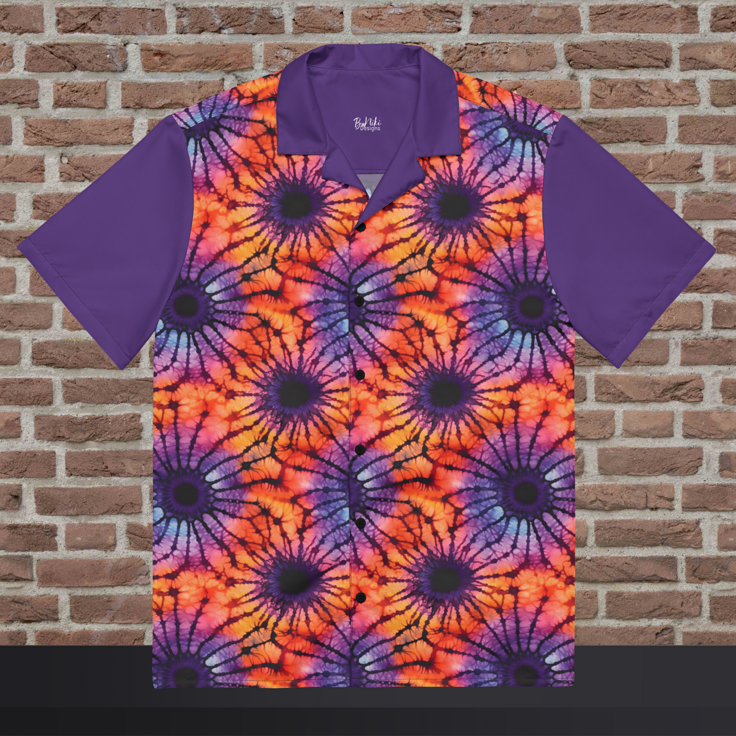 Purple and Orange Tie Dye Unisex Button Shirt