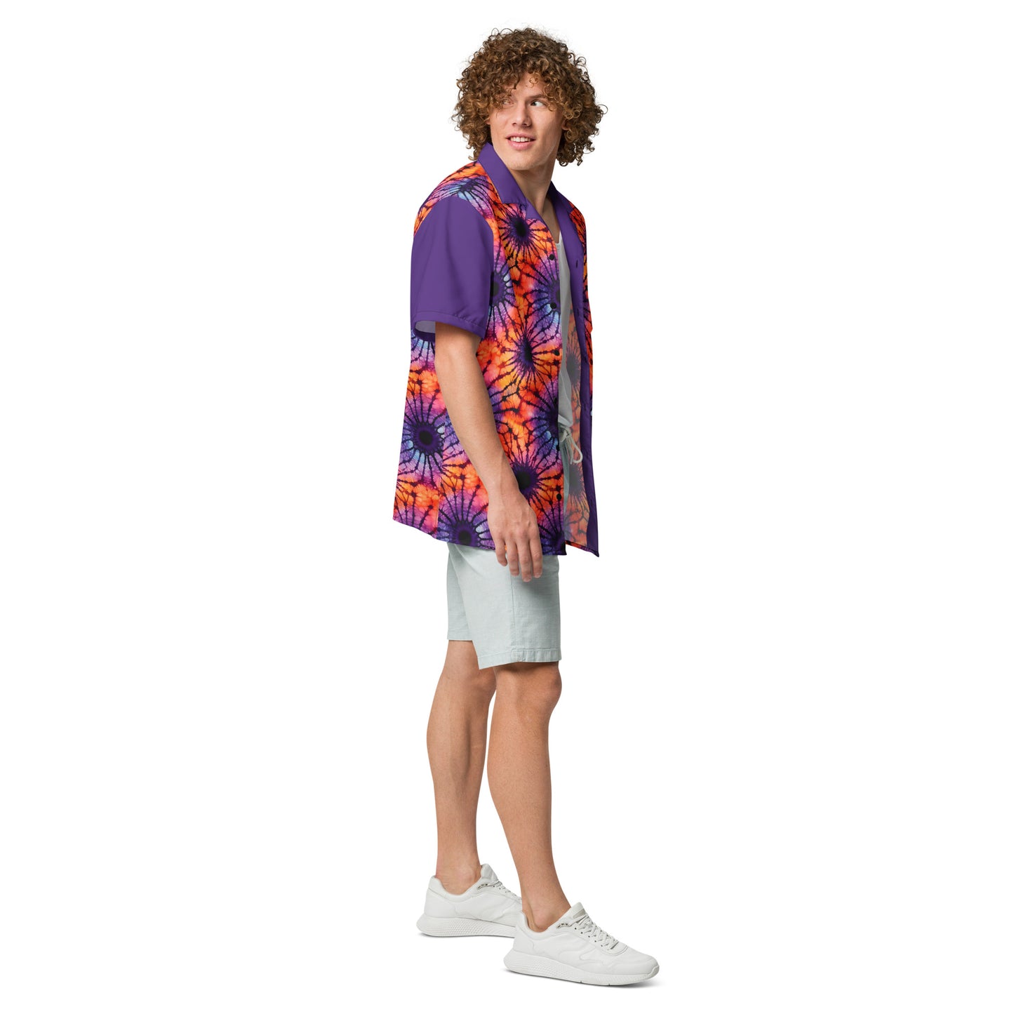 Purple and Orange Tie Dye Unisex Button Shirt