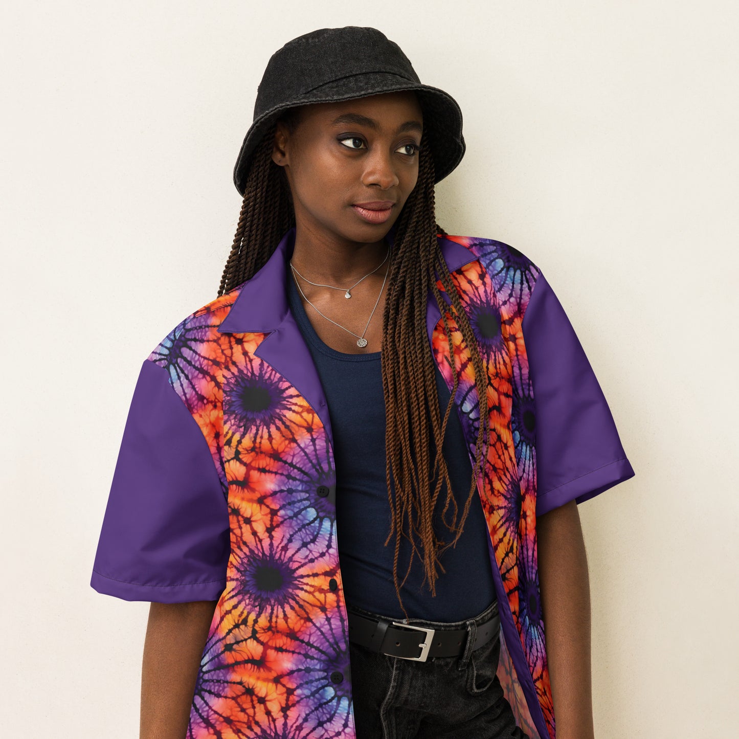 Purple and Orange Tie Dye Unisex Button Shirt