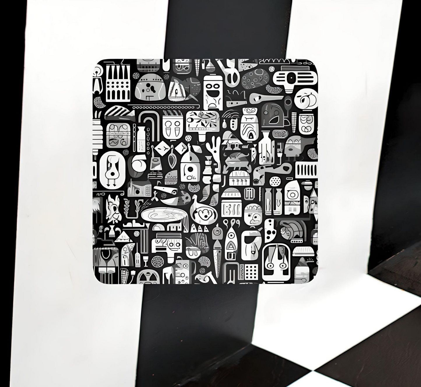 Black and White Abstract Cork-back Coaster