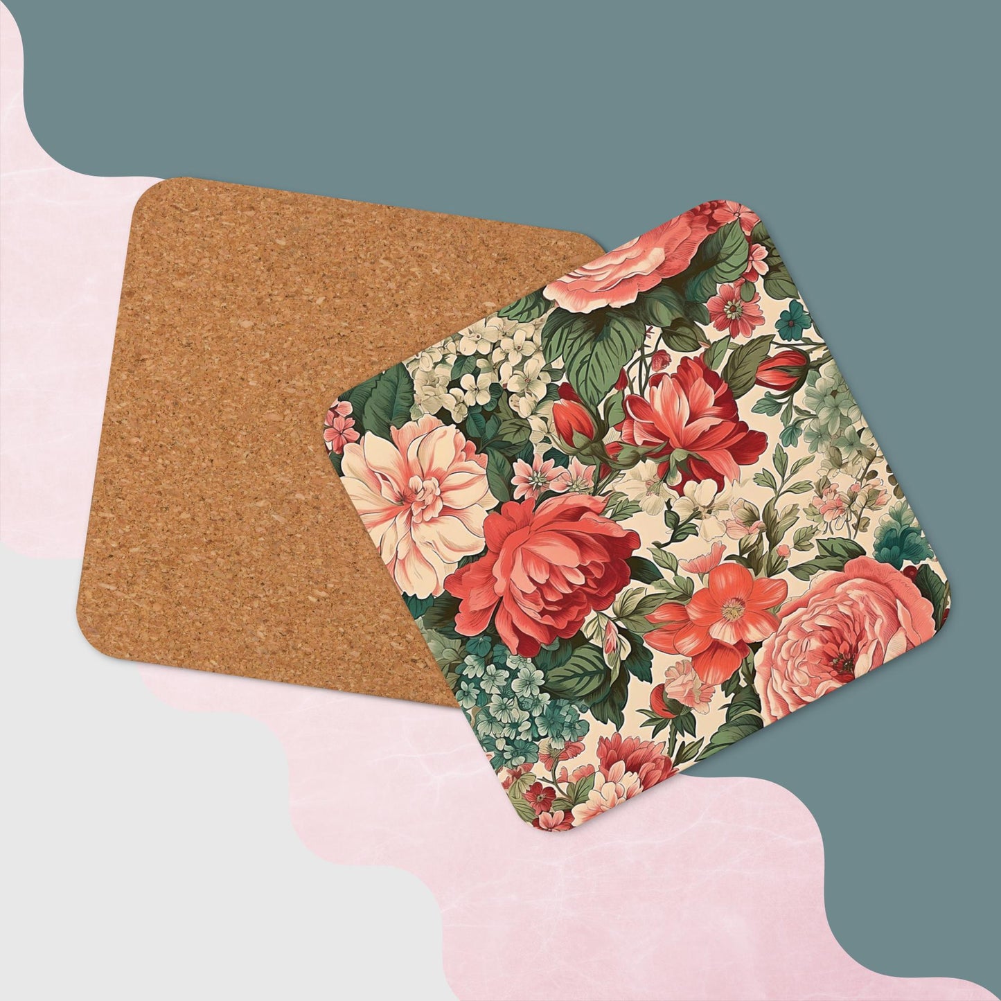 Pink and Teal Floral Coaster V2