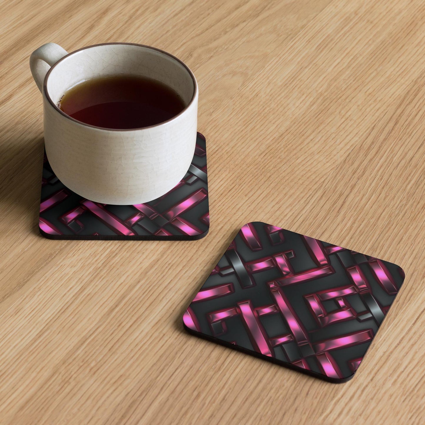 Metallic Pink and Black Cork-back coaster