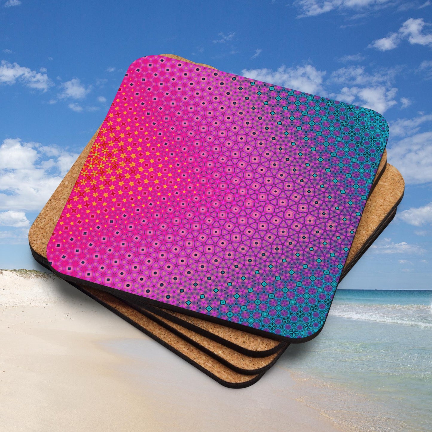 Colorful Patterned Cork-Back Coaster