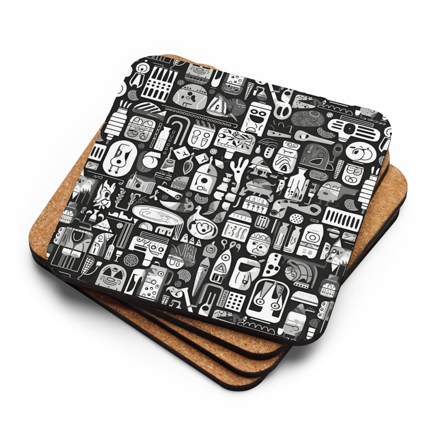 Black and White Abstract Cork-back Coaster