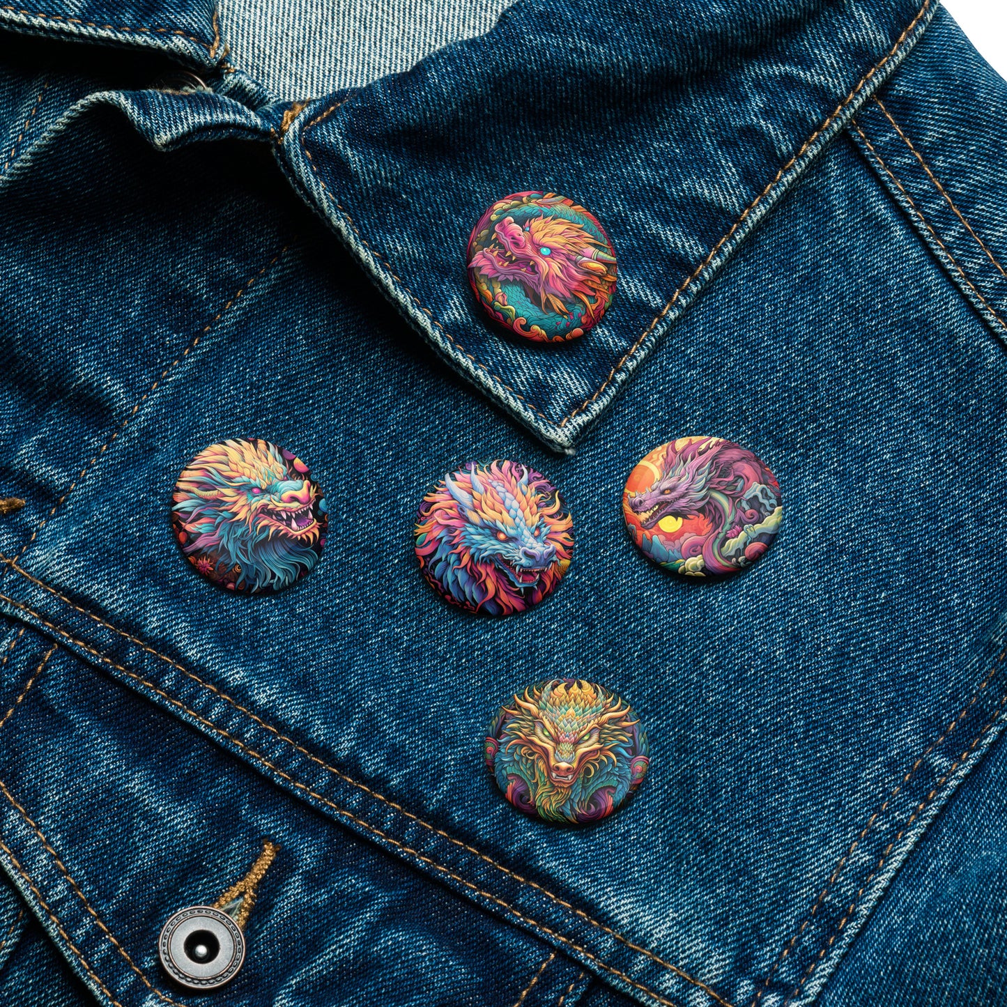 Psychedelic Dragons Set of Pin Buttons
