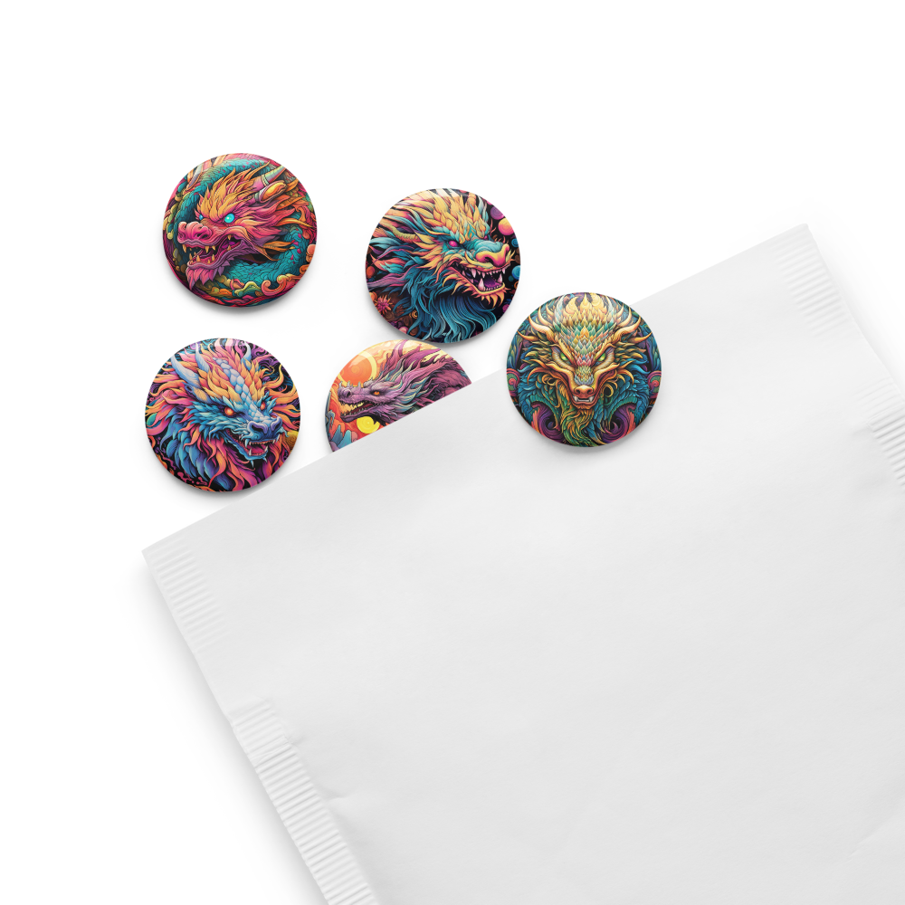 Psychedelic Dragons Set of Pin Buttons