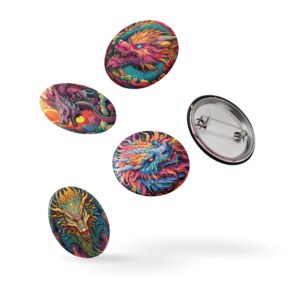 Psychedelic Dragons Set of Pin Buttons