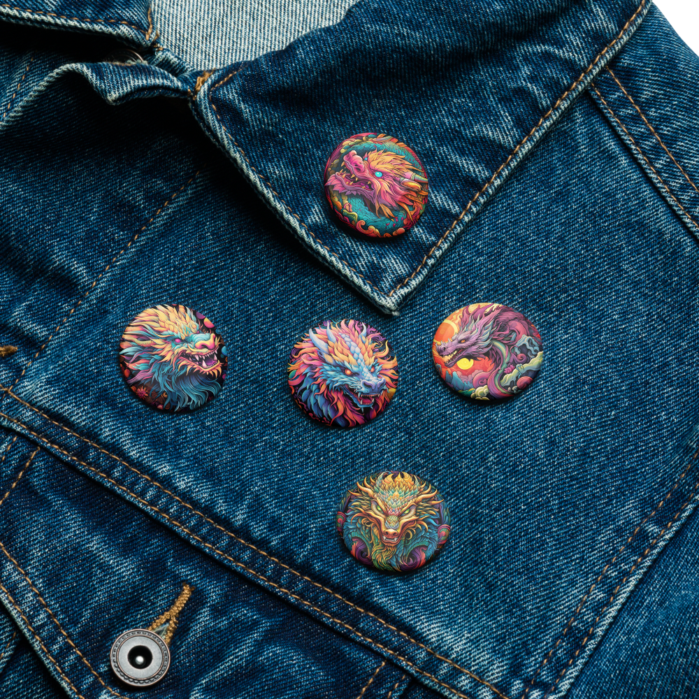 Psychedelic Dragons Set of Pin Buttons