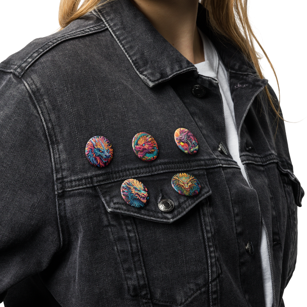 Psychedelic Dragons Set of Pin Buttons