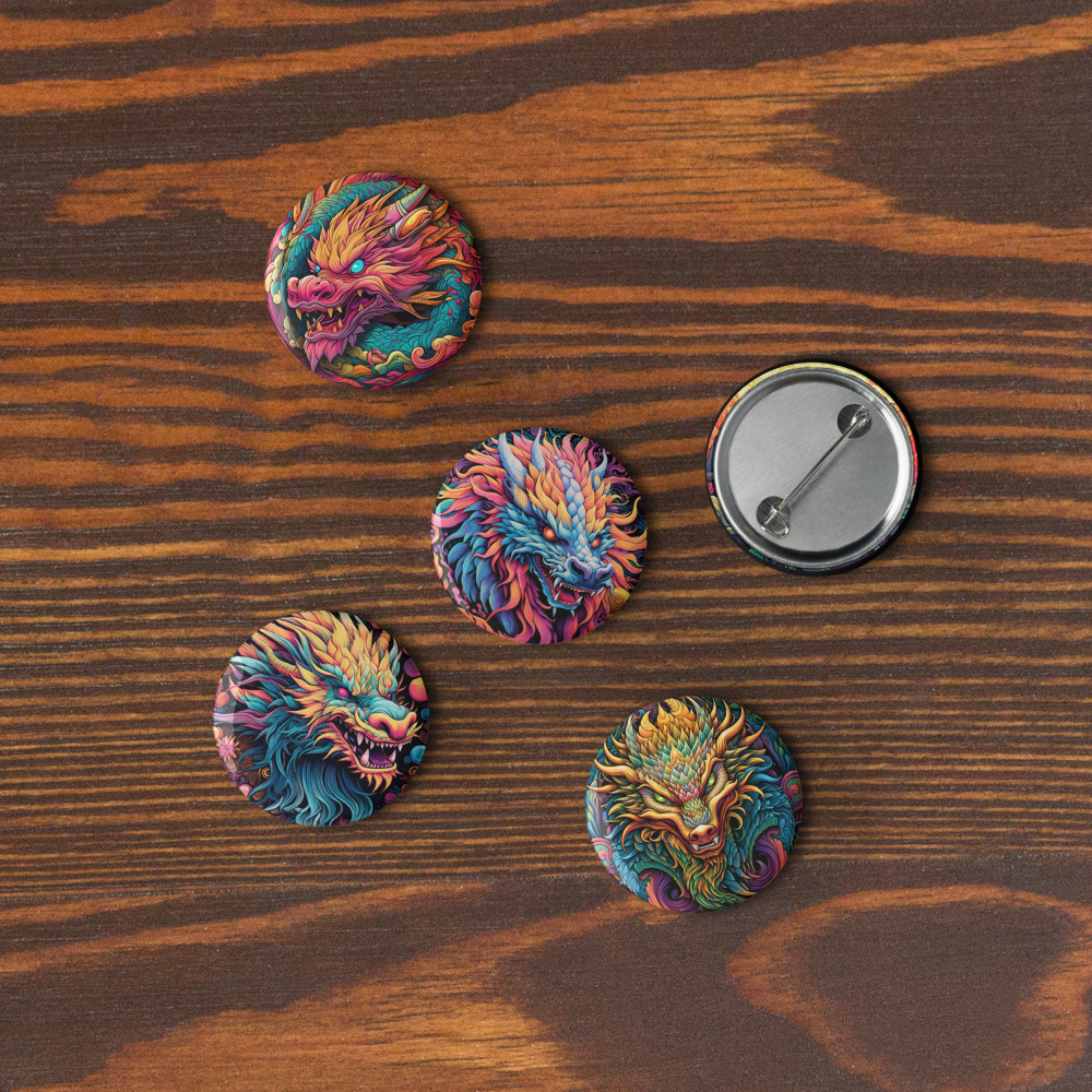 Psychedelic Dragons Set of Pin Buttons