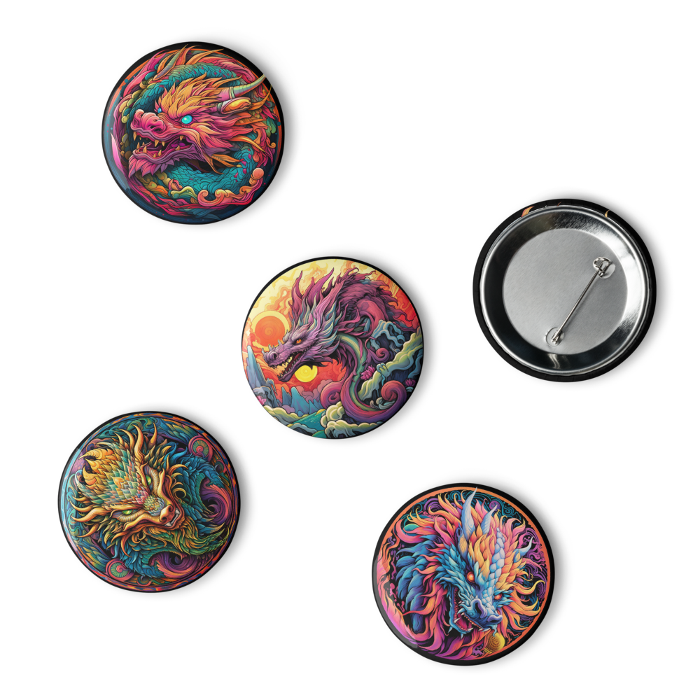 Psychedelic Dragons Set of Pin Buttons
