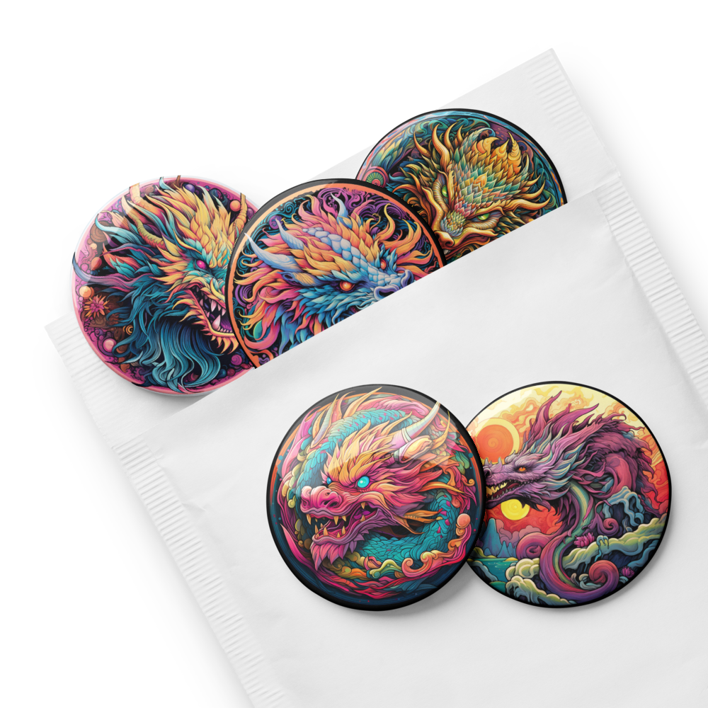 Psychedelic Dragons Set of Pin Buttons