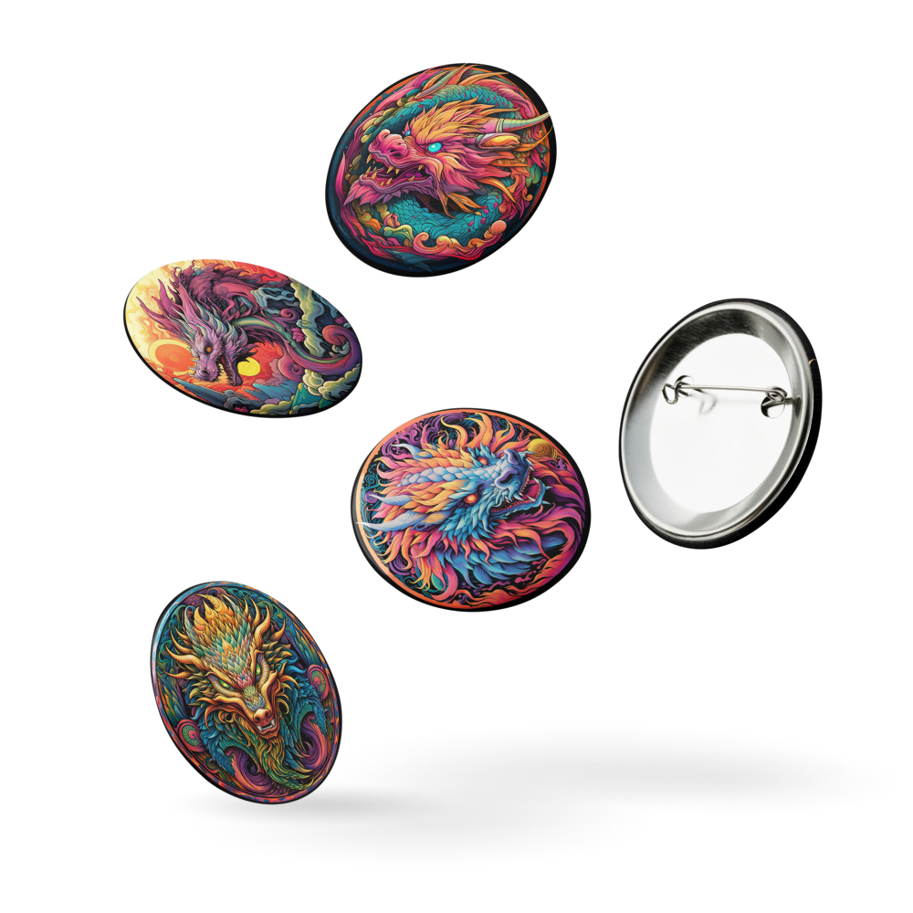 Psychedelic Dragons Set of Pin Buttons