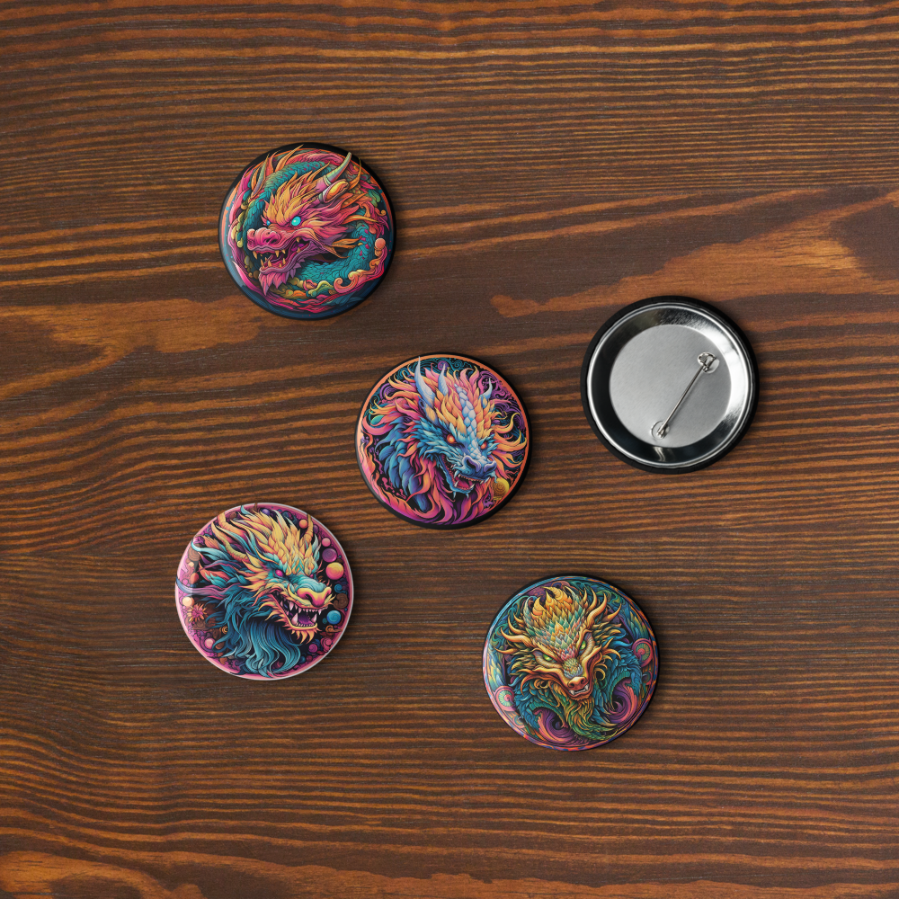 Psychedelic Dragons Set of Pin Buttons