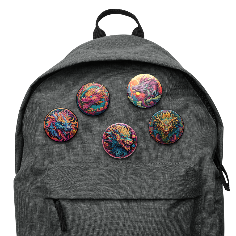 Psychedelic Dragons Set of Pin Buttons