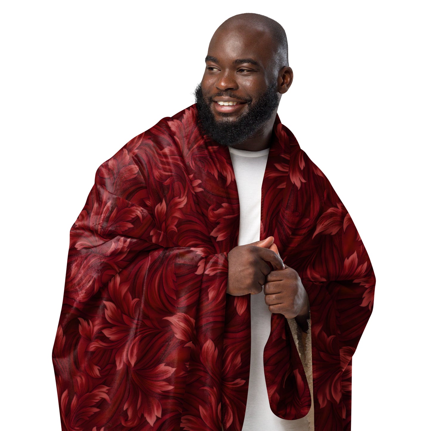 Red Swirling Leaves Sherpa Blanket