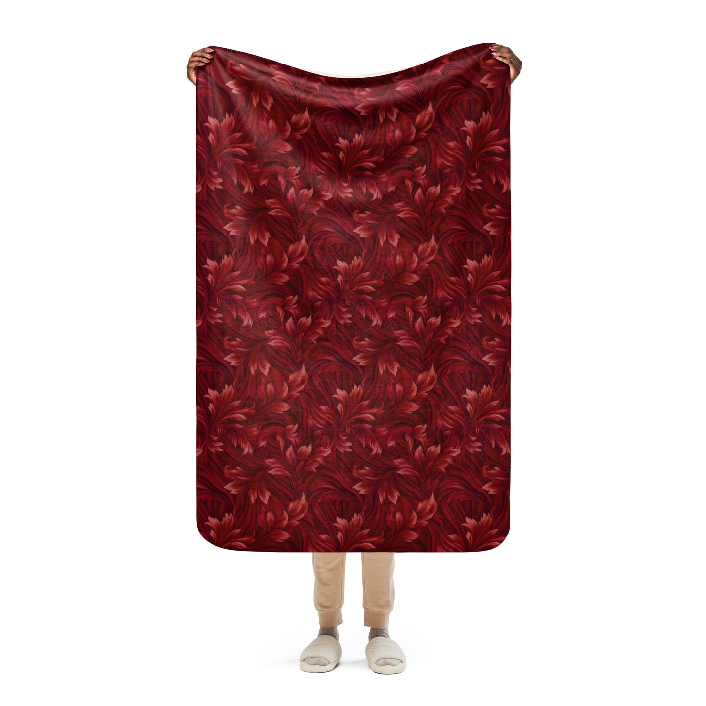 Red Swirling Leaves Sherpa Blanket