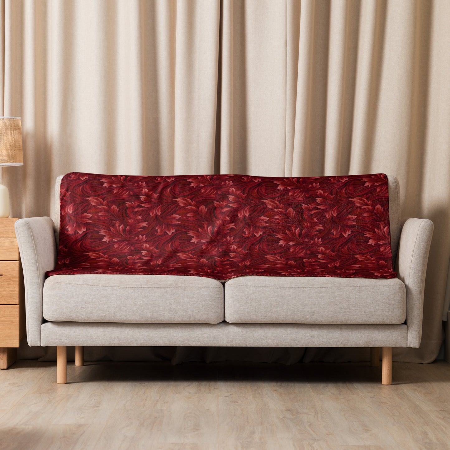 Red Swirling Leaves Sherpa Blanket
