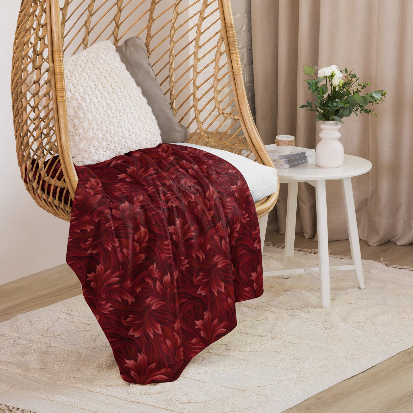 Red Swirling Leaves Sherpa Blanket