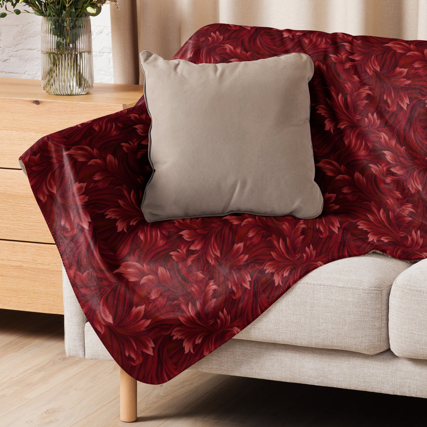 Red Swirling Leaves Sherpa Blanket